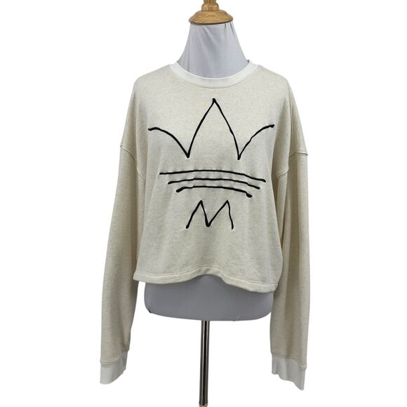 Adidas Sweatshirt Womens M Medium Ivory Originals R.Y.V. Classic Trefoil Cropped - Picture 1 of 12